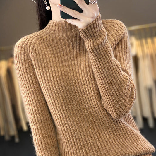 Women's Sweater - Soft Wool Blend Knit - Relaxed Fit Mock Neck - Long Sleeves 1