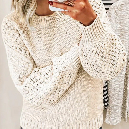 Oversized Cable Knit Women's Sweater – Warm Wool Blend, Crew Neck, Ribbed Hem 1