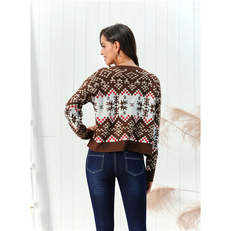Womens Chunky Knit Sweater with Fair Isle Pattern – Relaxed Fit Wool Blend Hip Length 2