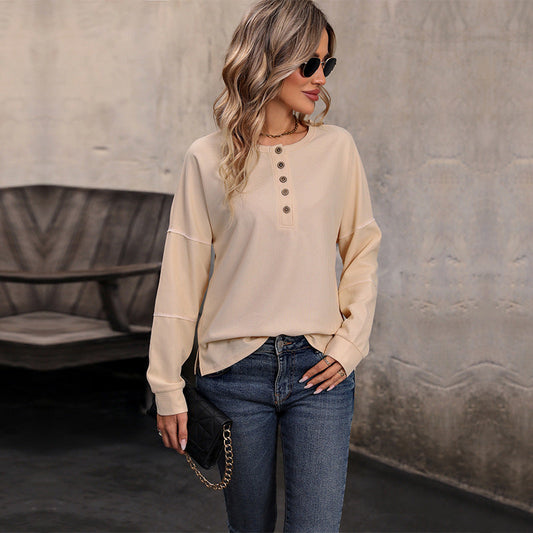 Womens Relaxed Fit Knit Top, Long Sleeve Button Front Blouse for Casual Wear 2