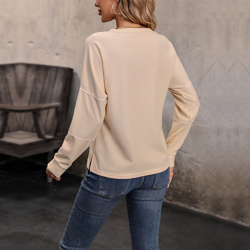 Womens Relaxed Fit Knit Top, Long Sleeve Button Front Blouse for Casual Wear 3