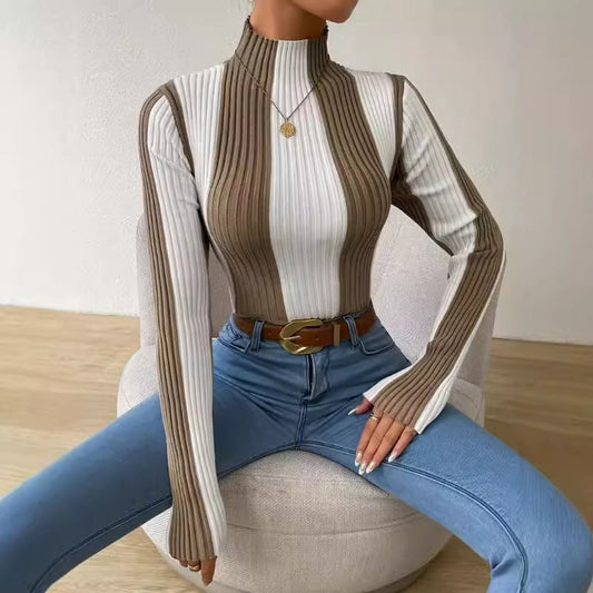 Womens Slim Fit Knit Top - Ribbed Stretch Fabric with Mock Neck 2