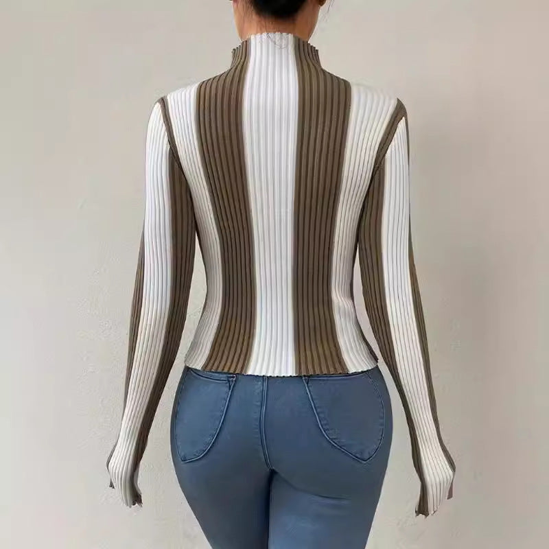 Womens Slim Fit Knit Top - Ribbed Stretch Fabric with Mock Neck 3