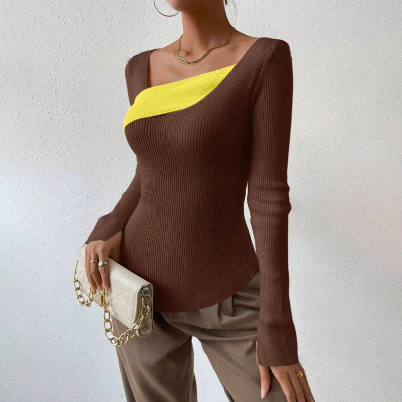 Chic Womens Knit Top with Asymmetric Neckline and Ribbed Texture 3
