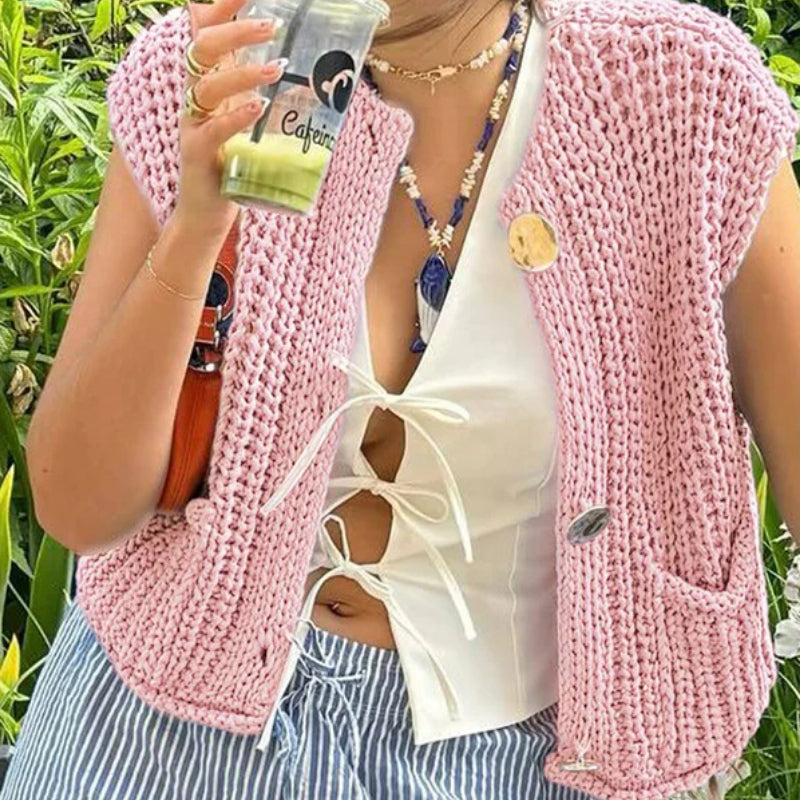 Women's Knitted Chic Metal Button Sleeveless Vest 5