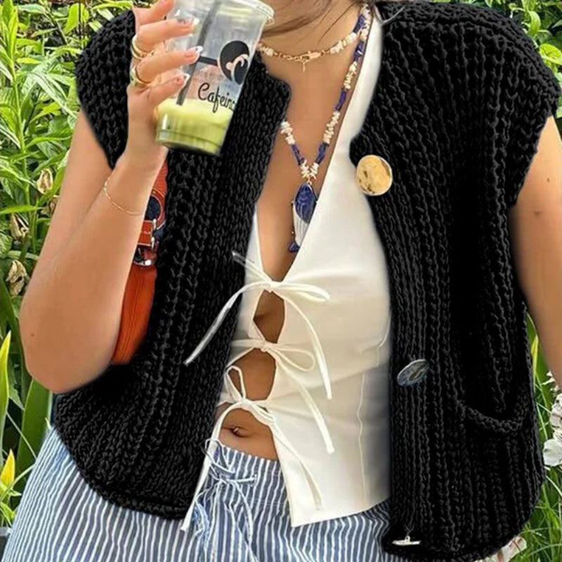 Women's Knitted Chic Metal Button Sleeveless Vest 8