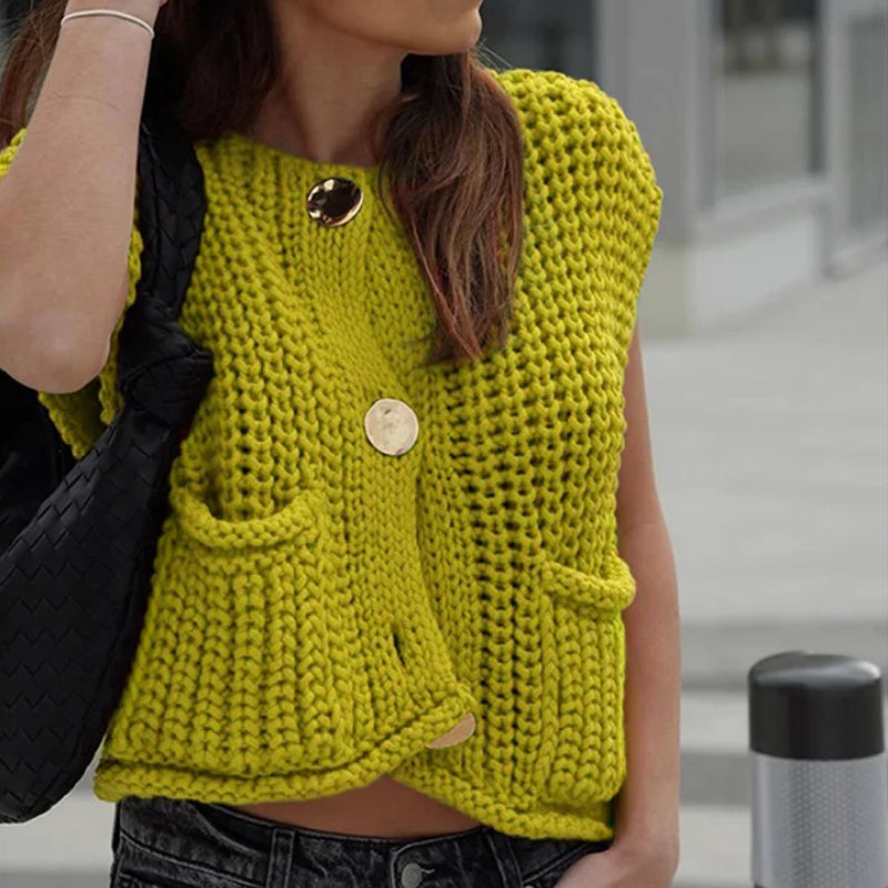 Women's Knitted Chic Metal Button Sleeveless Vest 9