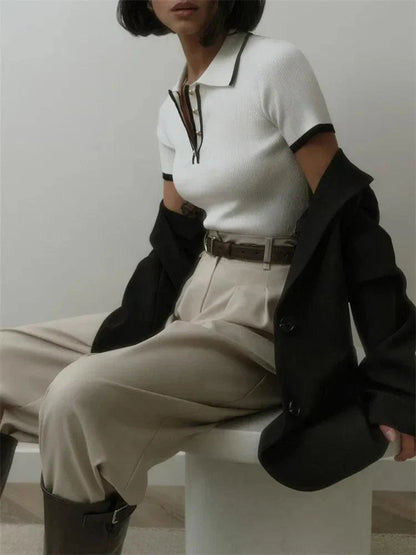 Womens Ribbed Knit Polo Shirt - Short Sleeve with Button Placket 5