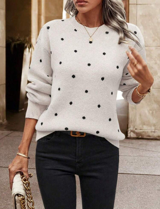 Womens Sweater Polka Dot Relaxed Fit Knit Long Sleeve 1