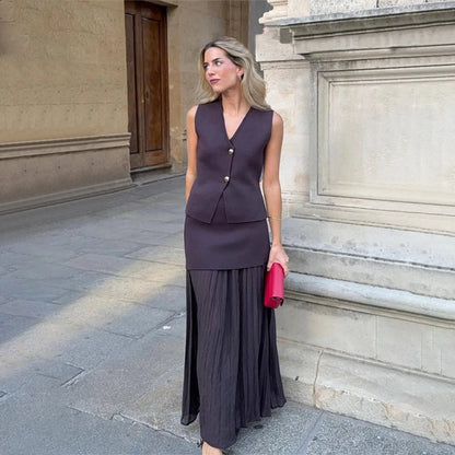 Women's Knitted Sleeveless Vest Top and Maxi Skirt Set 2