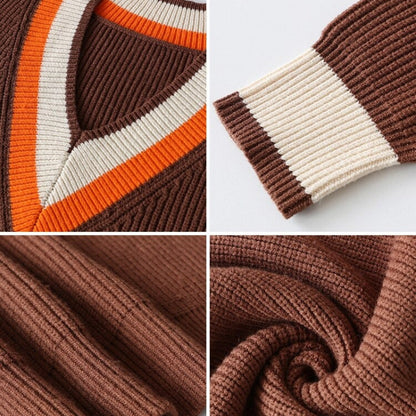 Women's Knitted Striped Pattern V-Neck Oversized Sweaters 7