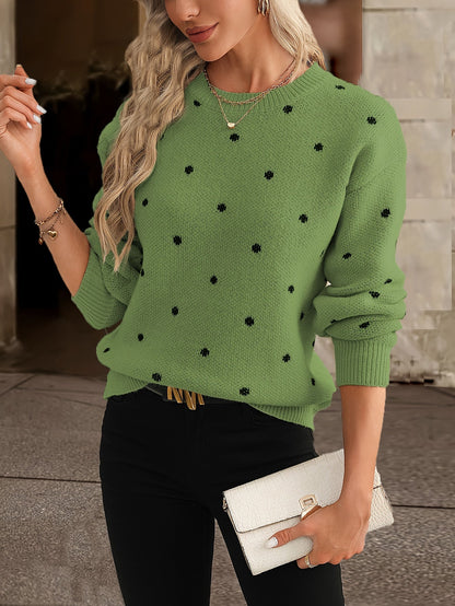 Womens Polka Dot Knitted Sweater - Crew Neck - Long Sleeve Relaxed Fit 4