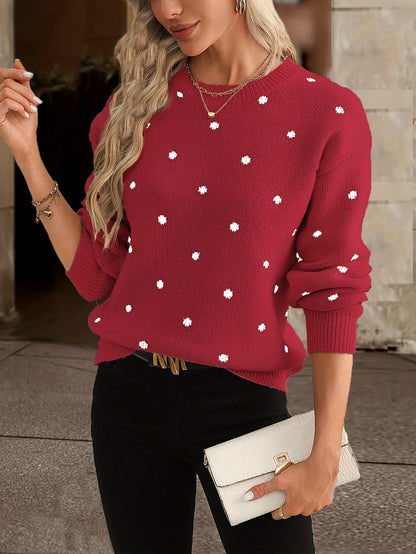 Womens Polka Dot Knitted Sweater - Crew Neck - Long Sleeve Relaxed Fit 5