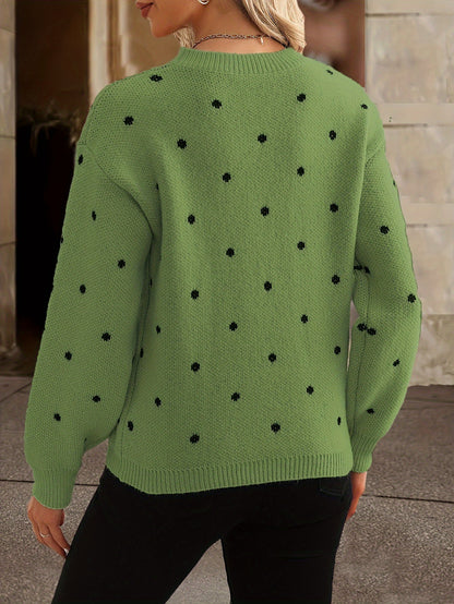 Womens Polka Dot Knitted Sweater - Crew Neck - Long Sleeve Relaxed Fit 7