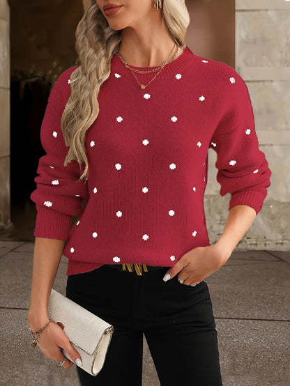 Womens Polka Dot Knitted Sweater - Crew Neck - Long Sleeve Relaxed Fit 9