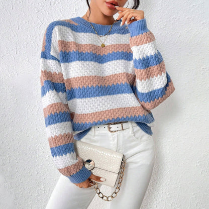 Womens Relaxed Fit Chunky Knit Striped Sweater 1