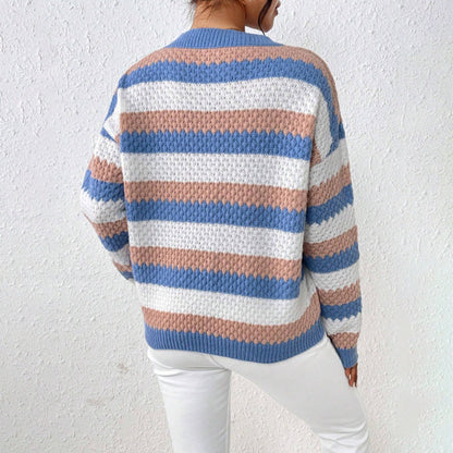 Womens Relaxed Fit Chunky Knit Striped Sweater 3