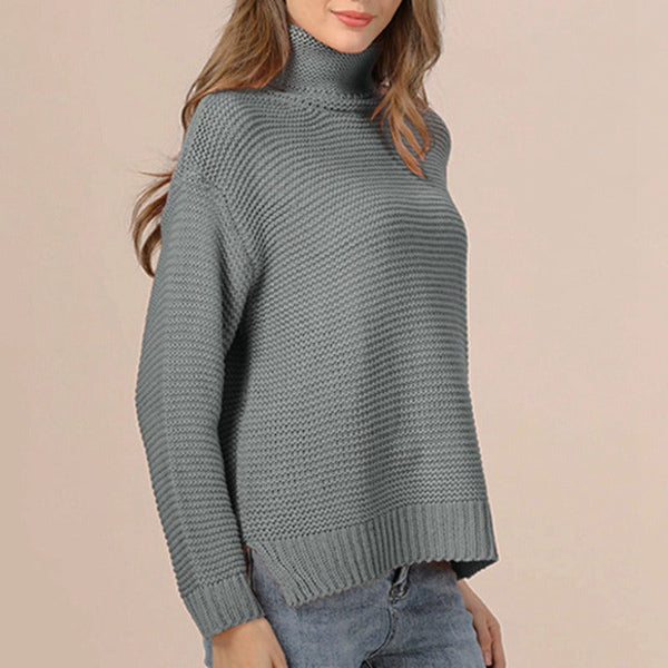 Womens Relaxed Fit Chunky Knit Sweater with Turtleneck and Ribbed Trim 3
