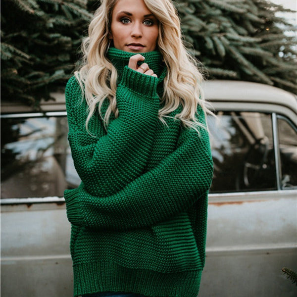 Womens Relaxed Fit Chunky Knit Sweater with Turtleneck and Ribbed Trim 4