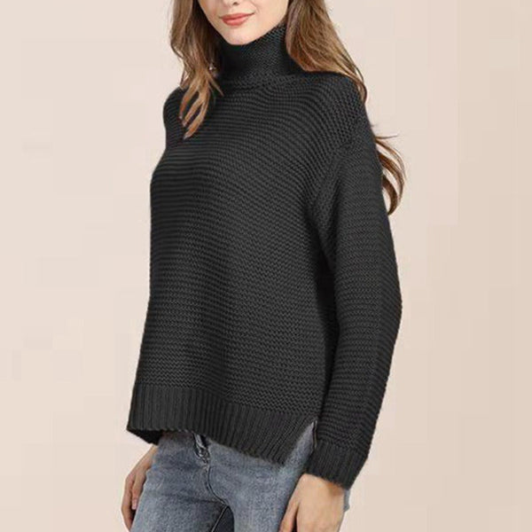 Womens Relaxed Fit Chunky Knit Sweater with Turtleneck and Ribbed Trim 5