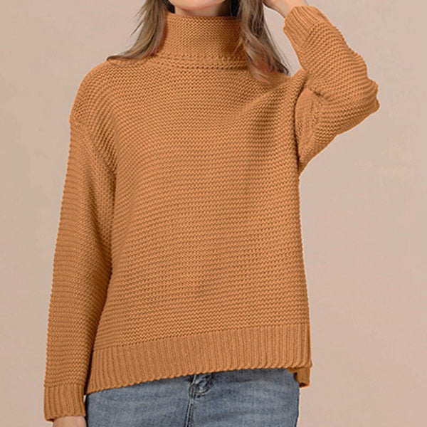 Womens Relaxed Fit Chunky Knit Sweater with Turtleneck and Ribbed Trim 7