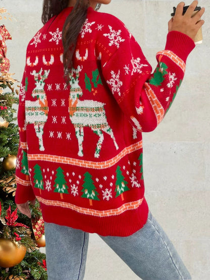 Womens Relaxed Fit Knitted Sweater - Wool Blend with Deer and Snowflake Design 4