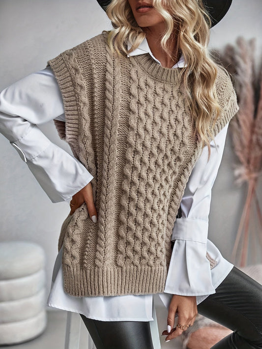 Womens Sleeveless Cable Knit Vest - Relaxed Fit Layering Essential 1