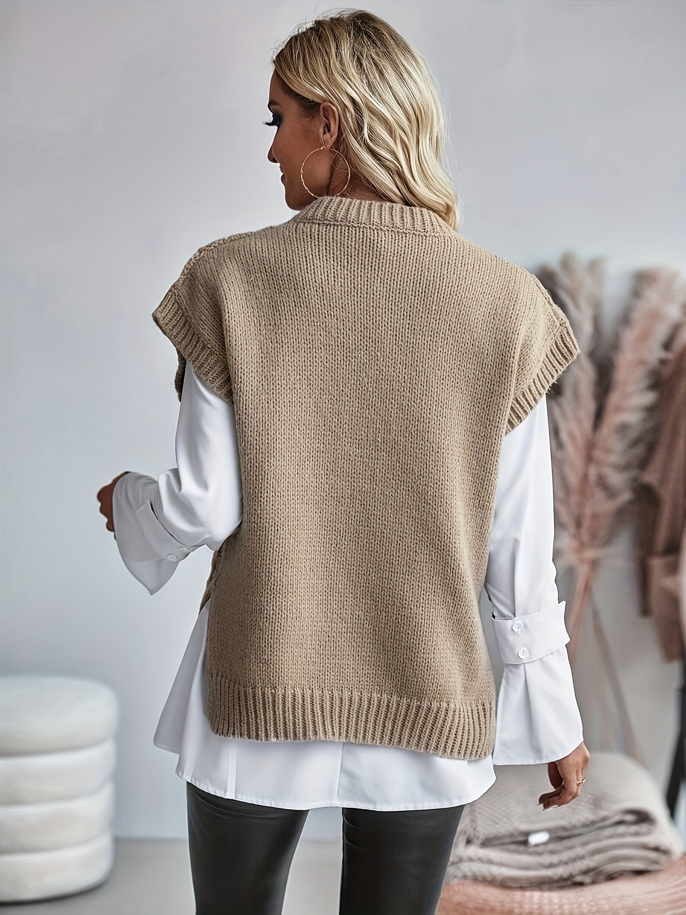 Womens Sleeveless Cable Knit Vest - Relaxed Fit Layering Essential 3