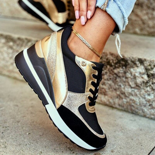 Women's Lace-Up Fashion Sneakers with Breathable Mesh and Faux Leather – Stylish Platform Sole 0