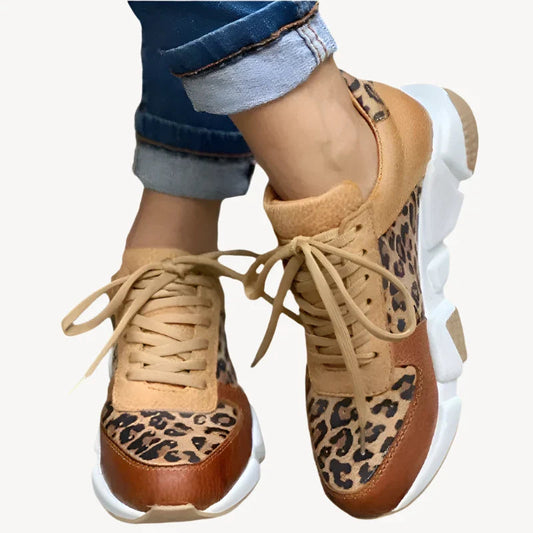 Women's Lace-Up Sneakers with Animal Print Accents and Cushioned Sole for Everyday Comfort 0
