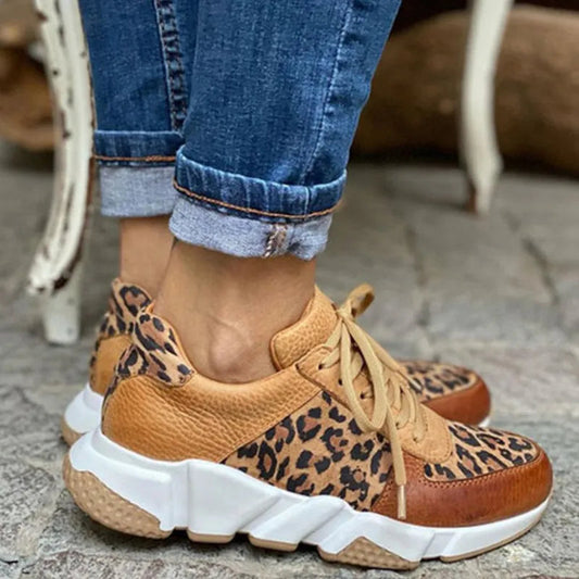 Women's Lace-Up Sneakers with Animal Print Accents and Cushioned Sole for Everyday Comfort 1