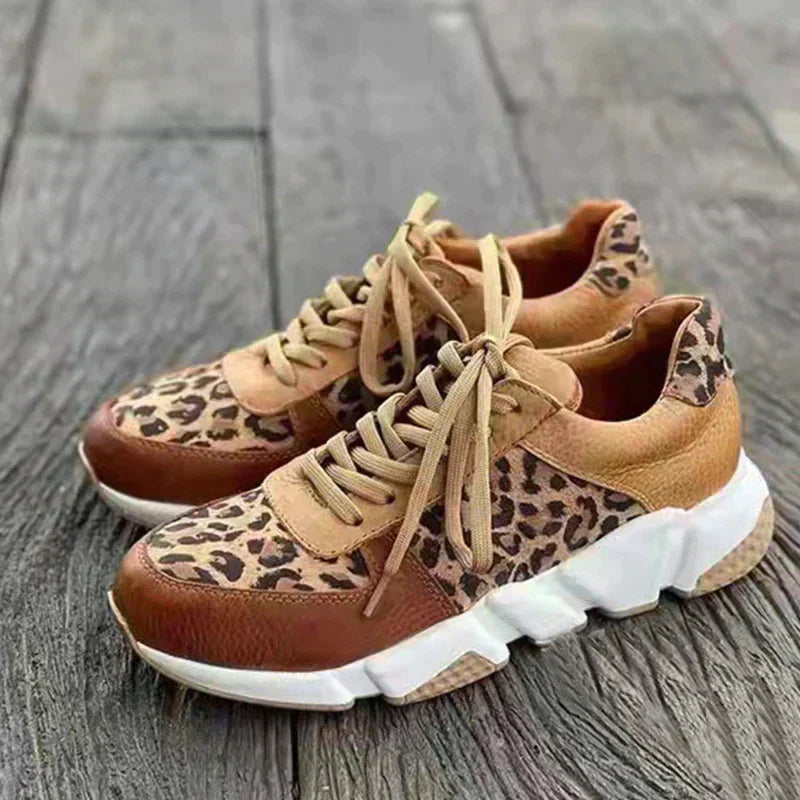 Women's Lace-Up Sneakers with Animal Print Accents and Cushioned Sole for Everyday Comfort 2