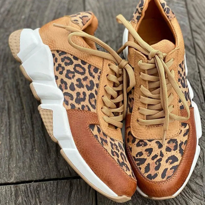 Women's Lace-Up Sneakers with Animal Print Accents and Cushioned Sole for Everyday Comfort 3