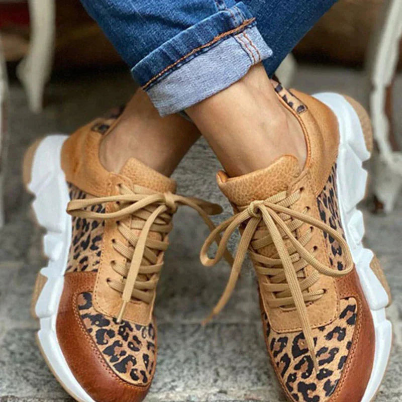 Women's Lace-Up Sneakers with Animal Print Accents and Cushioned Sole for Everyday Comfort 4