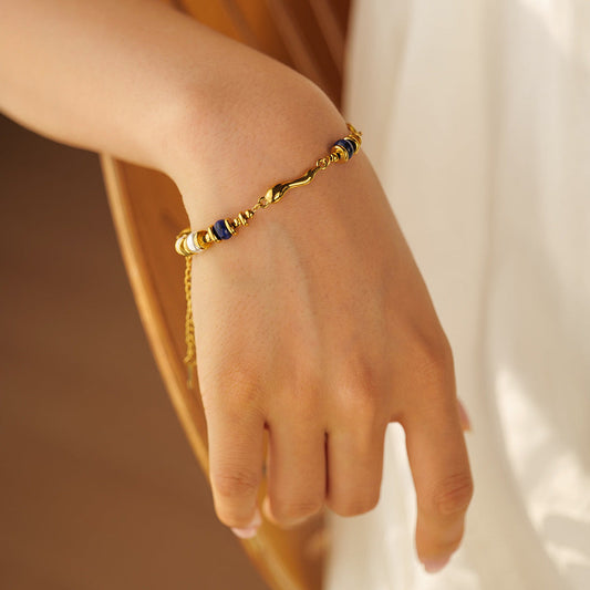 Women's Layered Chain Bracelet Gold Freshwater Pearls 1