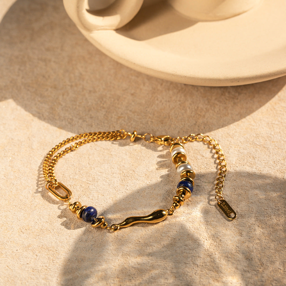 Women's Layered Chain Bracelet Gold Freshwater Pearls 2