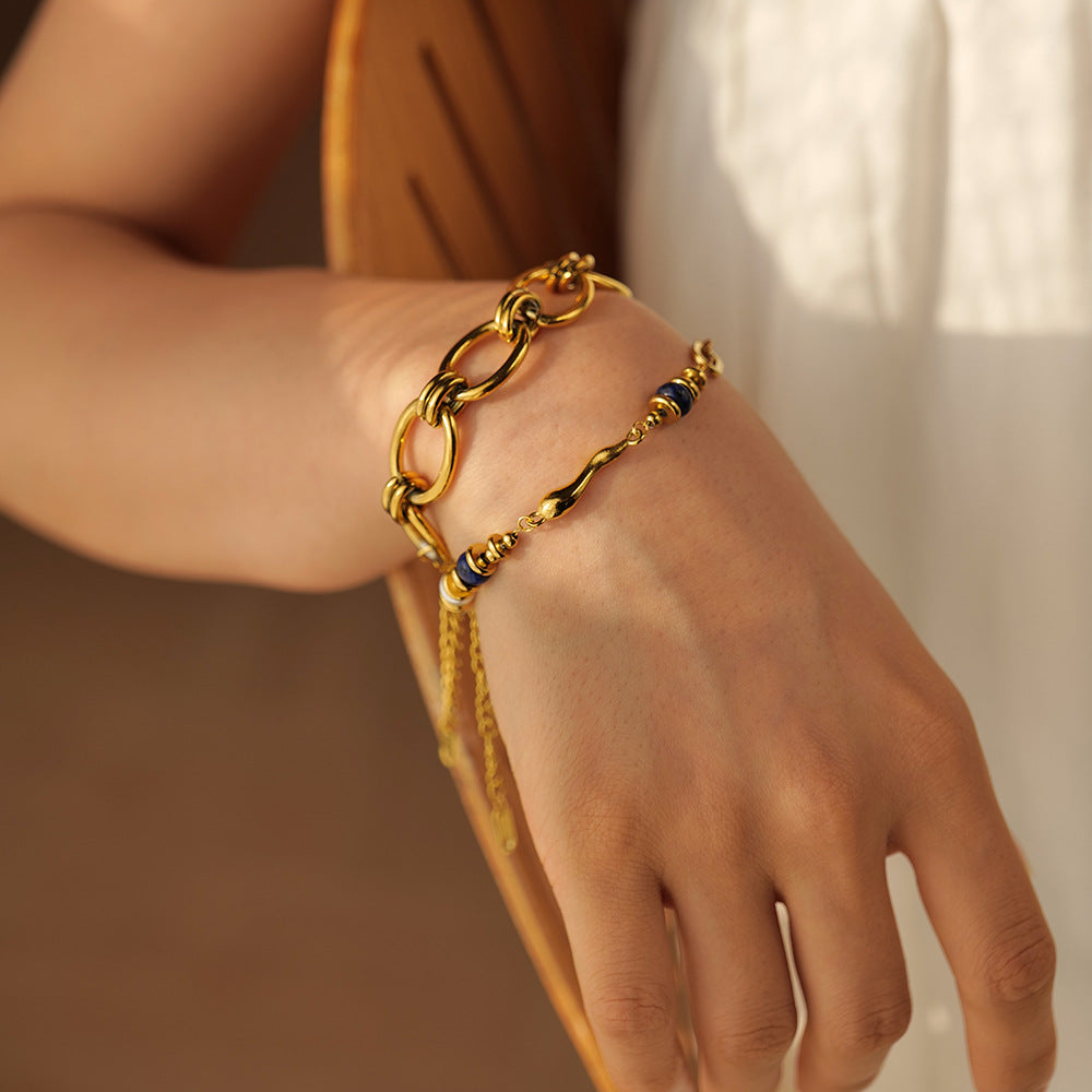 Women's Layered Chain Bracelet Gold Freshwater Pearls 3