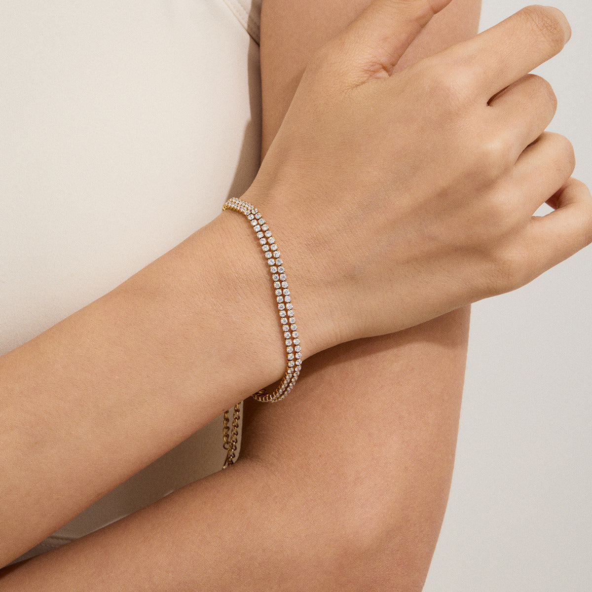 Women's Layered Tennis Bracelet Gold Stainless Steel 1
