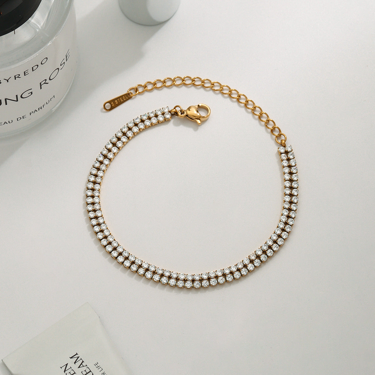 Women's Layered Tennis Bracelet Gold Stainless Steel 4