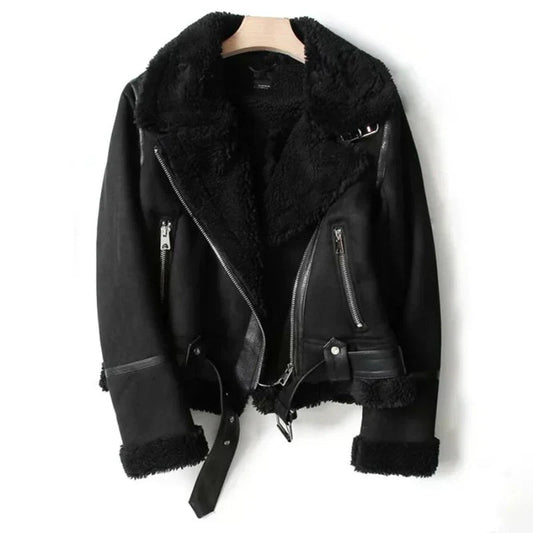 Women's Leather Jacket Black Faux-Suede - 2