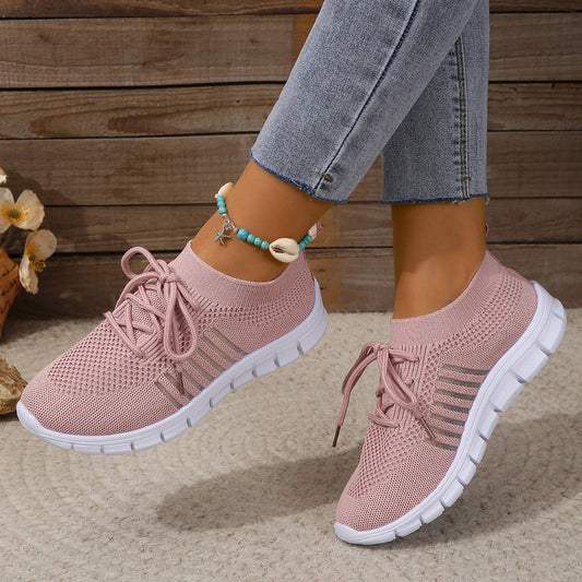 Women's Lightweight Flyknit Sneakers - Breathable Slip-On Design, Best Walking Shoes for Women, White Casual Footwear 1