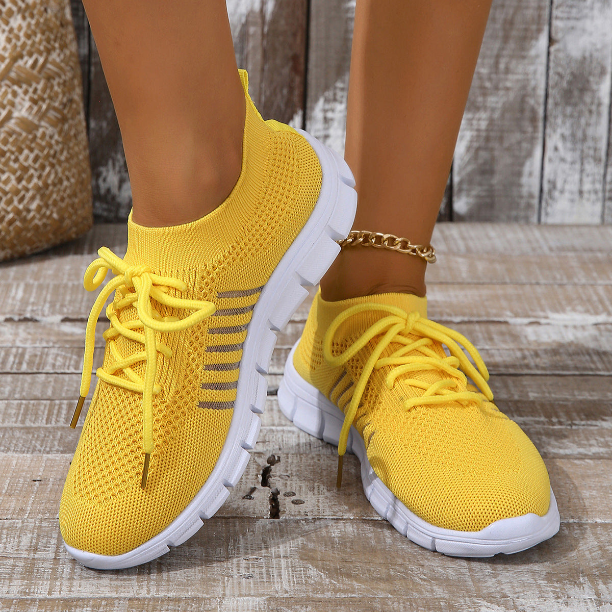 Women's Lightweight Flyknit Sneakers - Breathable Slip-On Design, Best Walking Shoes for Women, White Casual Footwear 10