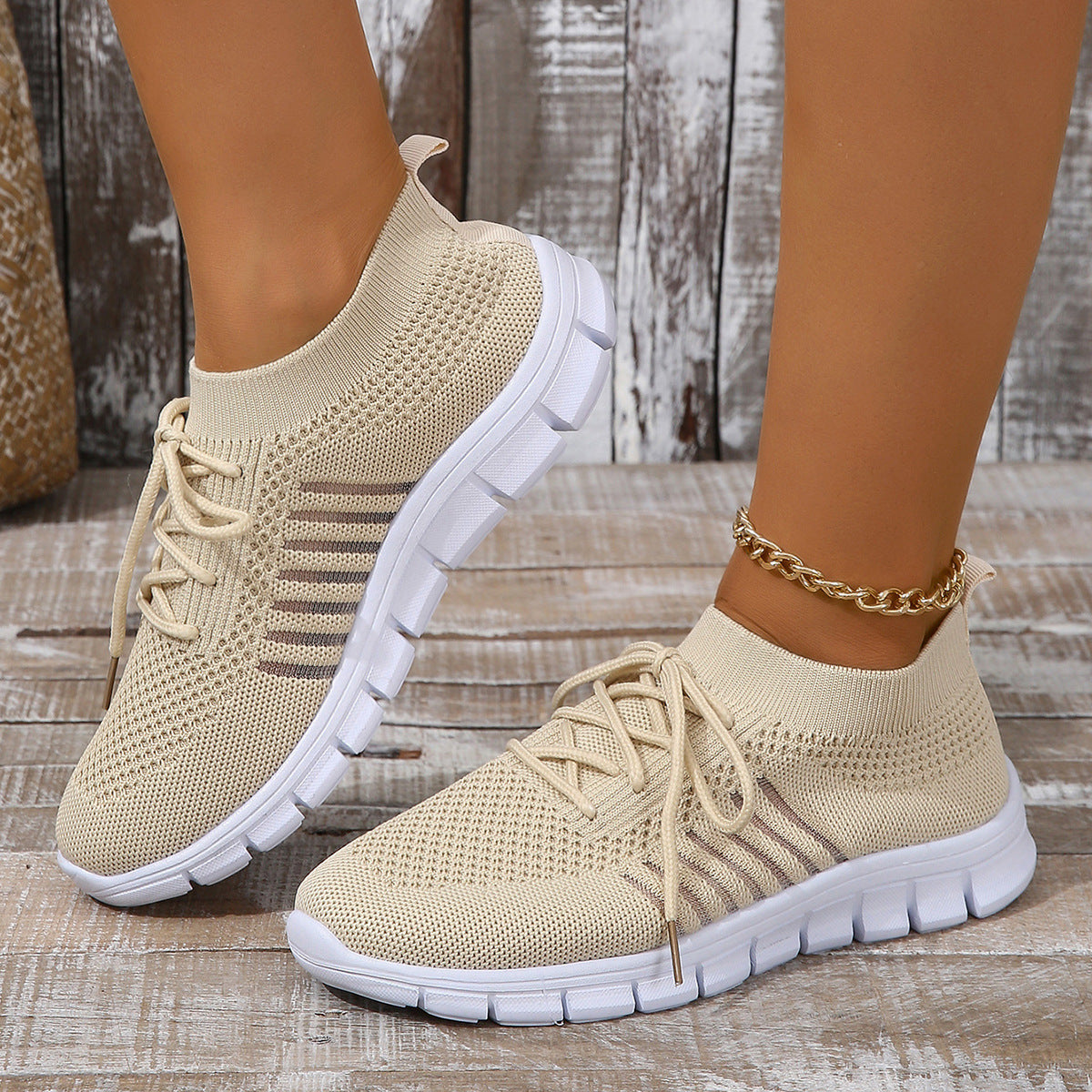 Women's Lightweight Flyknit Sneakers - Breathable Slip-On Design, Best Walking Shoes for Women, White Casual Footwear 2