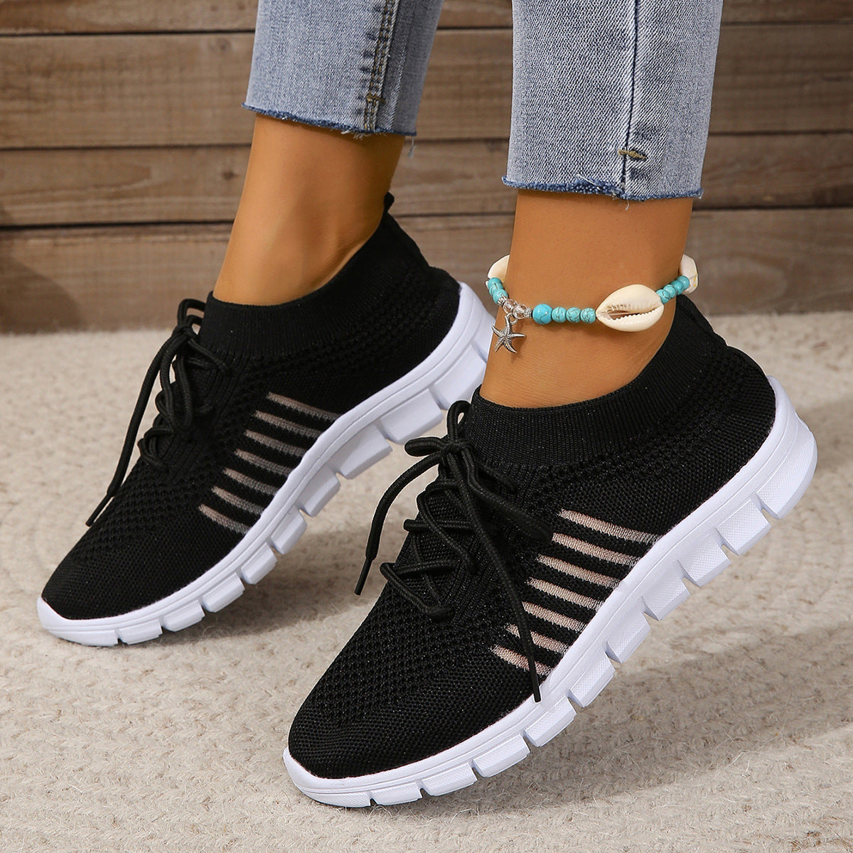 Women's Lightweight Flyknit Sneakers - Breathable Slip-On Design, Best Walking Shoes for Women, White Casual Footwear 3