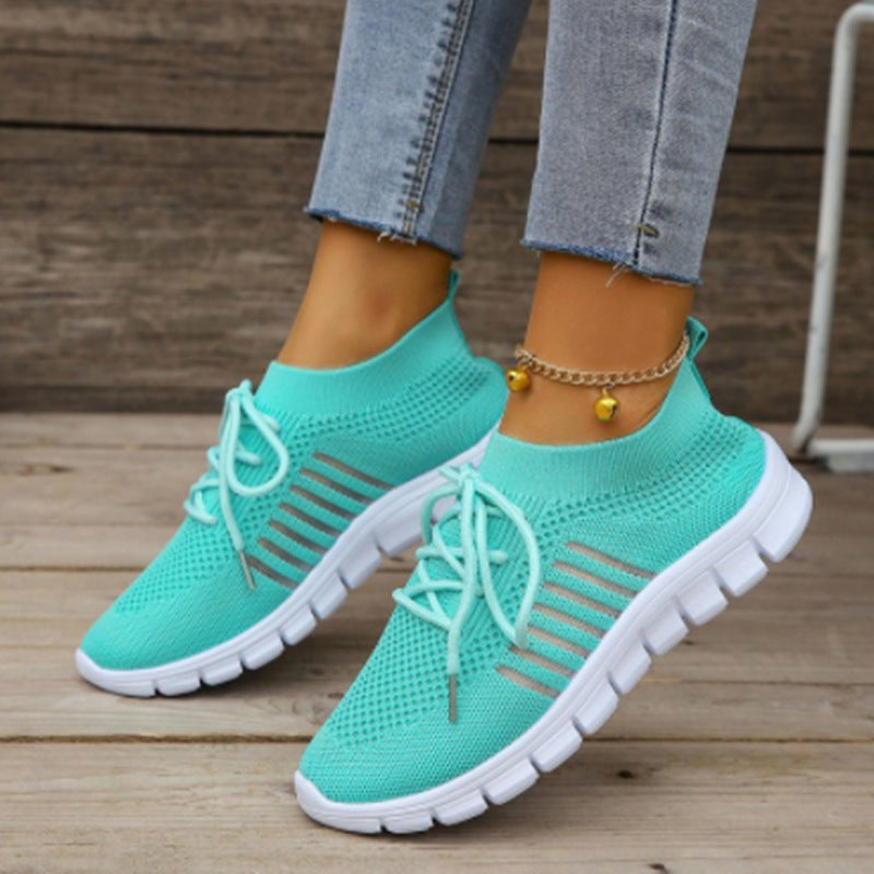 Women's Lightweight Flyknit Sneakers - Breathable Slip-On Design, Best Walking Shoes for Women, White Casual Footwear 5