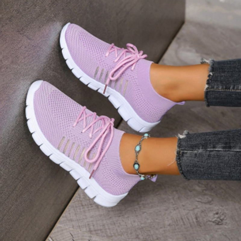 Women's Lightweight Flyknit Sneakers - Breathable Slip-On Design, Best Walking Shoes for Women, White Casual Footwear 6