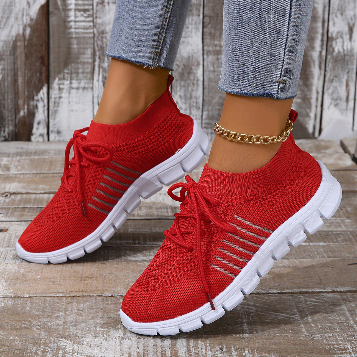 Women's Lightweight Flyknit Sneakers - Breathable Slip-On Design, Best Walking Shoes for Women, White Casual Footwear 7