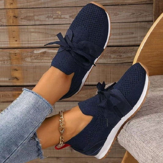 Women’s Lightweight Knit Sneakers – Breathable Slip-On Design with Lace-Up Detail 0