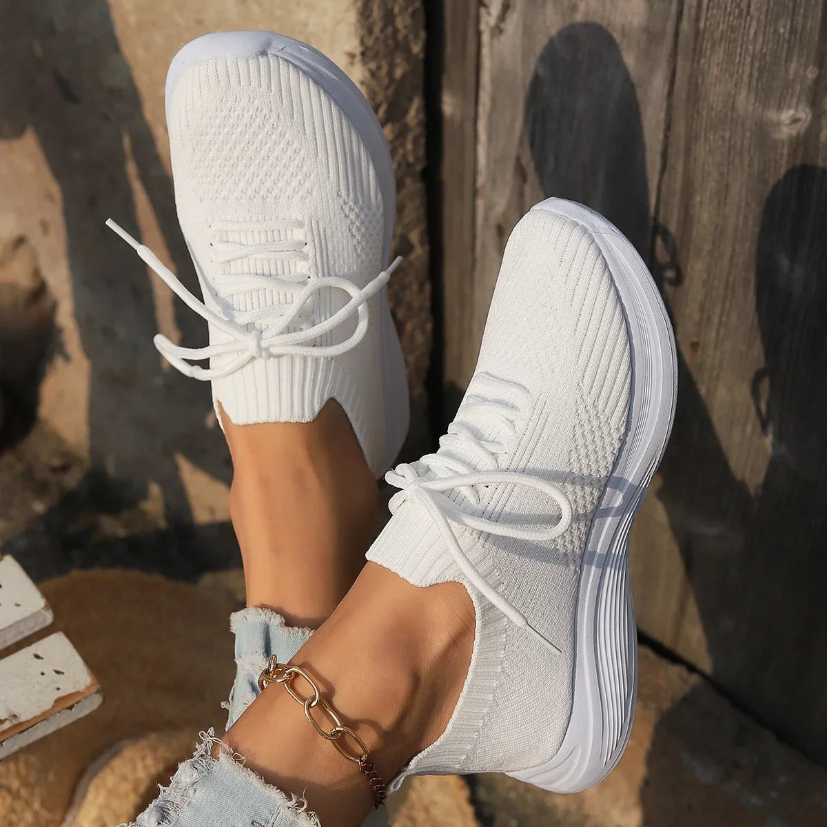 Women's Lightweight Knitted Sneakers – Slip-On Lace-Up Casual Shoes for Everyday Wear 4