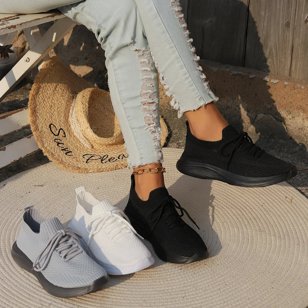 Women's Lightweight Knitted Sneakers – Slip-On Lace-Up Casual Shoes for Everyday Wear 5